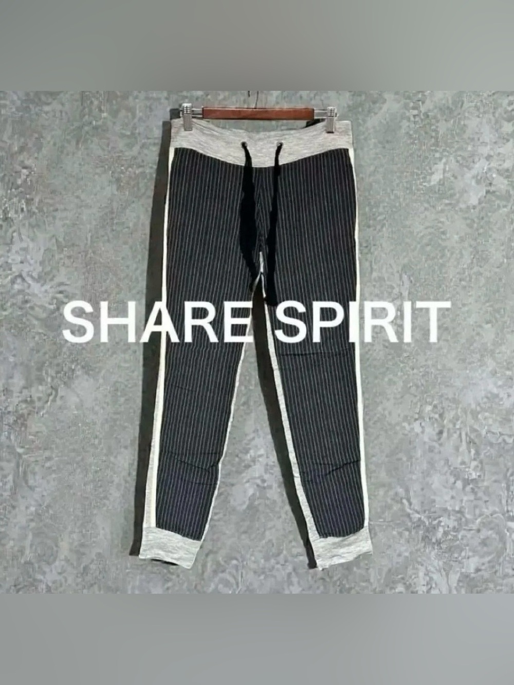 Share Spirit Black Pinstripe Joggers with Gray Trim